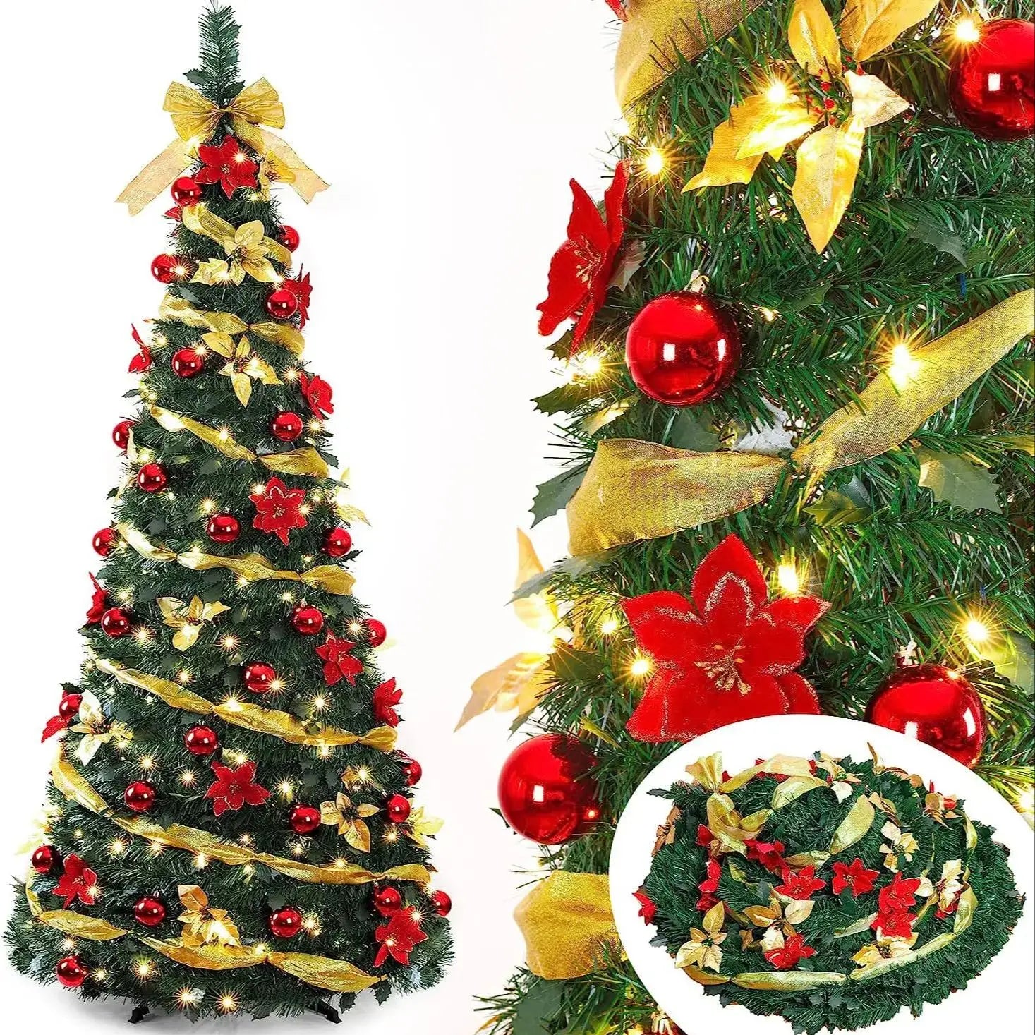 120cm Foldable Pre-Decorated Christmas Tree Pop-Up Festive Decoration Home Decor Portable Christmas Tree