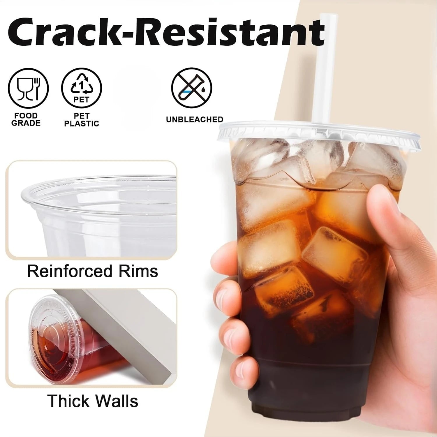 10-100 Pack 16 oz Clear Plastic Cups with Lids and Straws Disposable Coffee Cups with Lids for Iced Coffee Smoothies Drinks