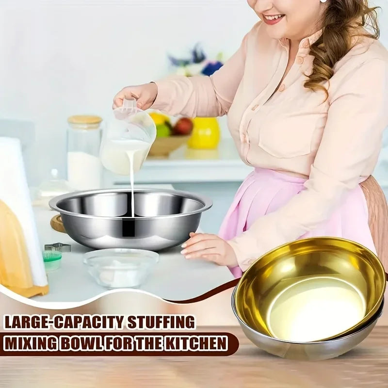Stainless Steel Large Capacity Bowl, Suitable for Mixing Dough, Cleaning Vegetables, Stirring Salads, Easy To Clean