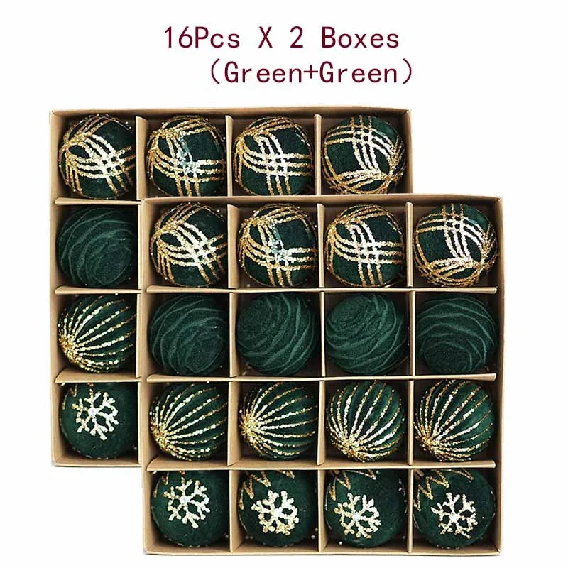 12/16pcs 6cm Wine Red Christmas Ball Ornaments Flocking Christmas Tree Party Decoration New Year Christmas Spheres Pendant Balls