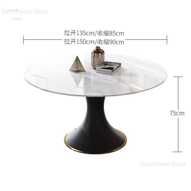 Italian Round Rotatable Telescopic Dining Table Small Apartment Foldable Table Household Modern Light Luxury Slate Dining Tables