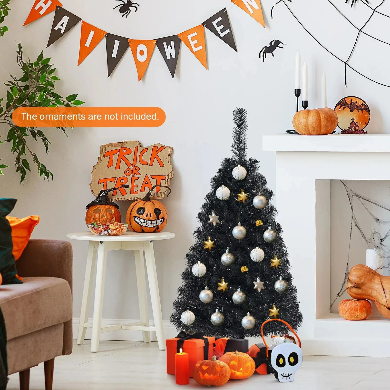 Black Tree For Christmas Decoration Ornaments Crafts Home Decoration Accessories Assembly Shelf Santa Decor Figurines Desk Decor