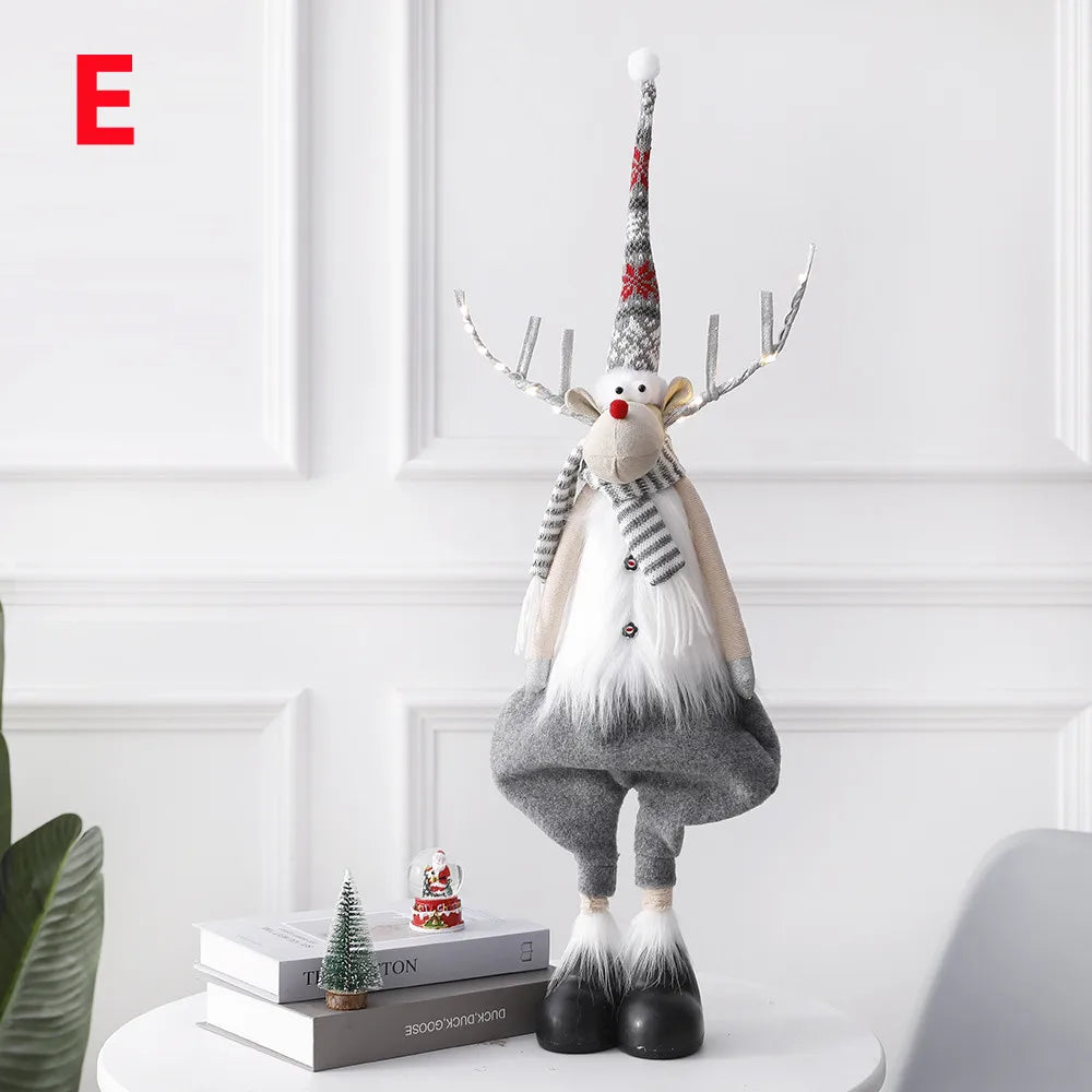 Christmas Elk Decoration Large Standing Handmade Plush Doll with Retractable Spring Legs for Christmas Tree Ornaments New Year