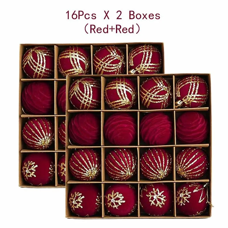 12/16pcs 6cm Wine Red Christmas Ball Ornaments Flocking Christmas Tree Party Decoration New Year Christmas Spheres Pendant Balls