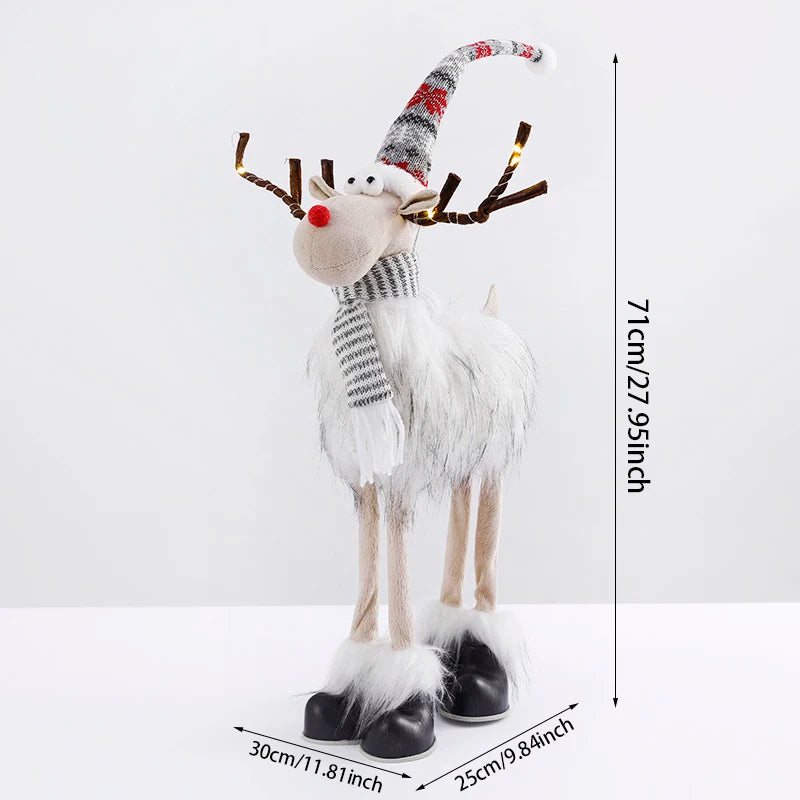 Christmas Elk Decoration Large Standing Handmade Plush Doll with Retractable Spring Legs for Christmas Tree Ornaments New Year