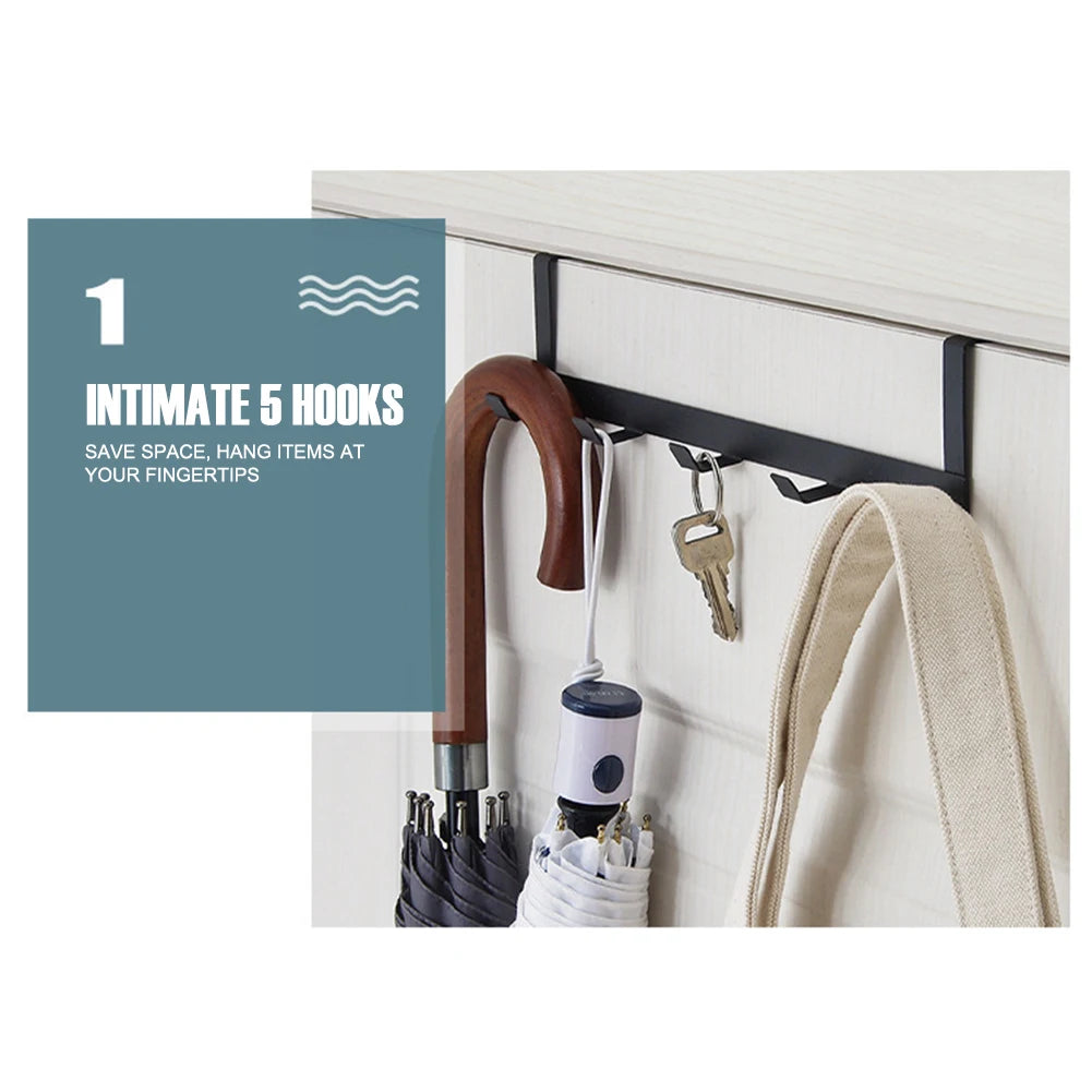 Hooks Over The Door 5 Hooks Home Bathroom Organizer Rack Clothes Coat Hat Towel Hanger New Bathroom Kitchen Accessories Holder