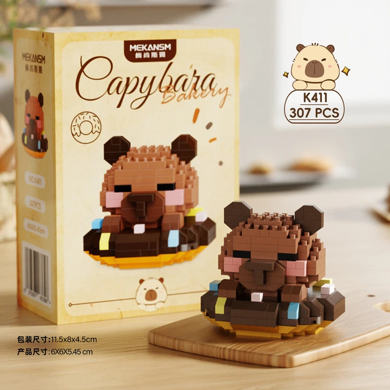 New Capybara Baking Bear Cartoon Doll Building Blocks Assembled Children's Educational Toys Creative Desktop Ornament Gift