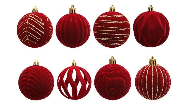 12/16pcs 6cm Wine Red Christmas Ball Ornaments Flocking Christmas Tree Party Decoration New Year Christmas Spheres Pendant Balls