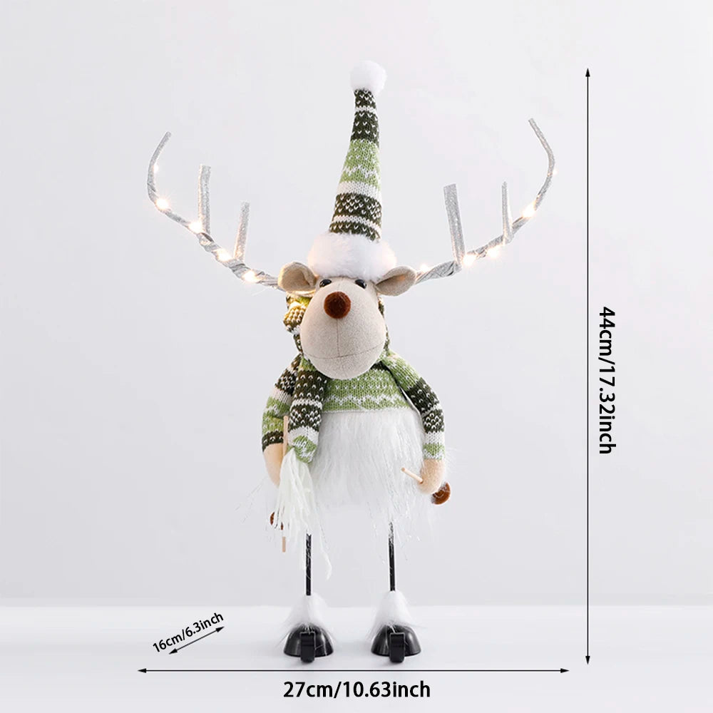 Christmas Elk Decoration Large Standing Handmade Plush Doll with Retractable Spring Legs for Christmas Tree Ornaments New Year