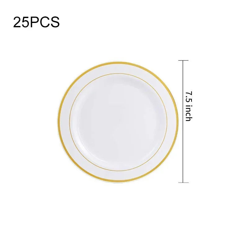 25 People Party The Number Of Suitable Golden Plastic Party Disposable  Tableware For Birthday Party Decor Cake Plastic Plates