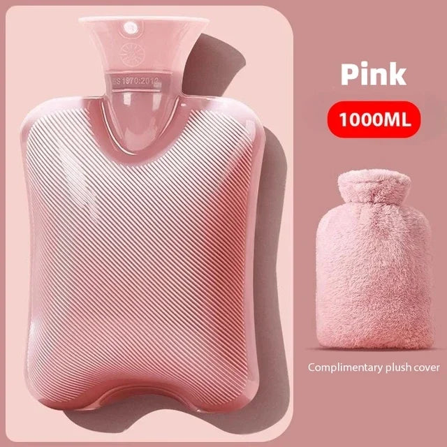 1000ML Hand WarmerHot Water Bag Removable Hot Water Bottles Reusable Hand Warmer with Cloth Cover Explosion-Proof Girl Winter