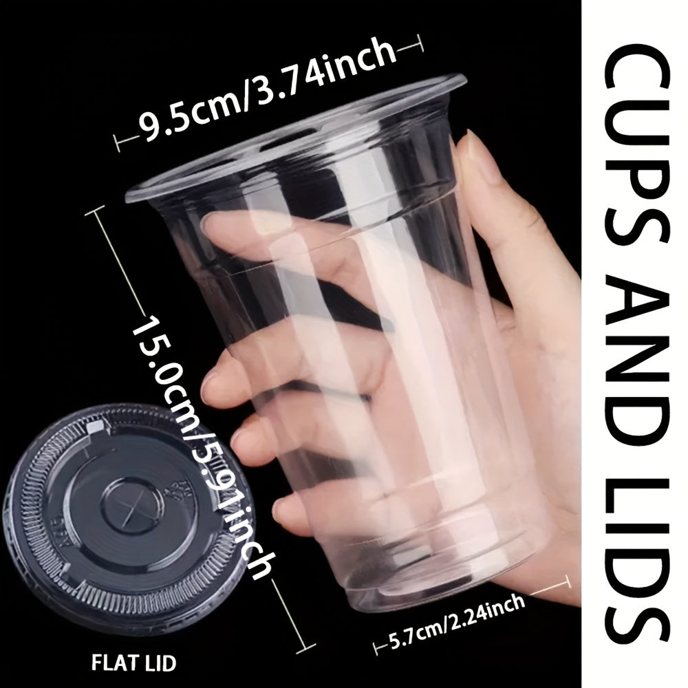 50Sets 12/16/20OZ Plastic Cups With Lids Clear Disposable Cups For Parties Iced Coffee Smoothie  Milkshake Cold Drinks