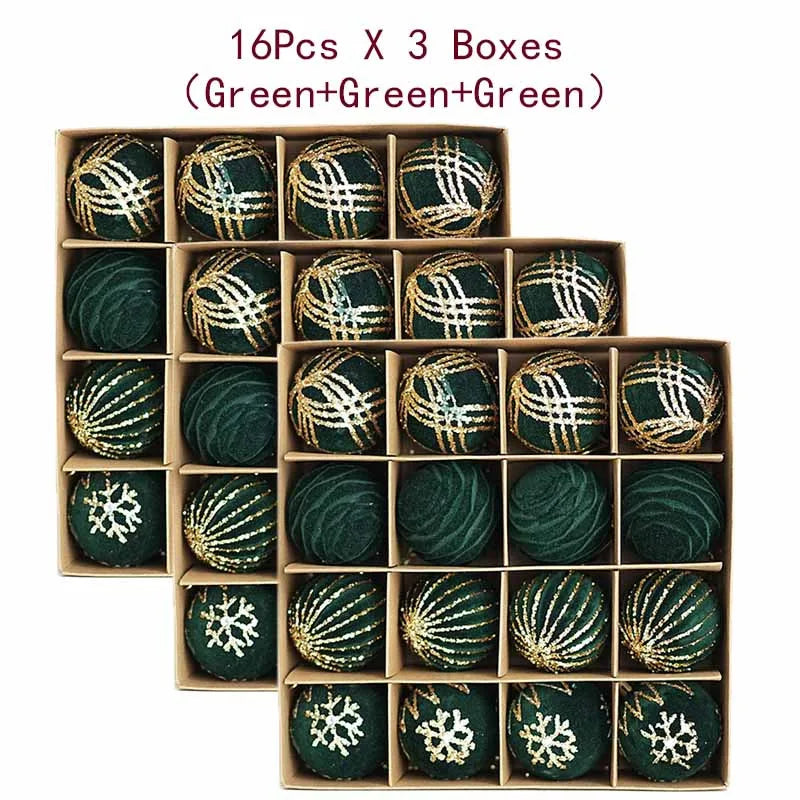 12/16pcs 6cm Wine Red Christmas Ball Ornaments Flocking Christmas Tree Party Decoration New Year Christmas Spheres Pendant Balls