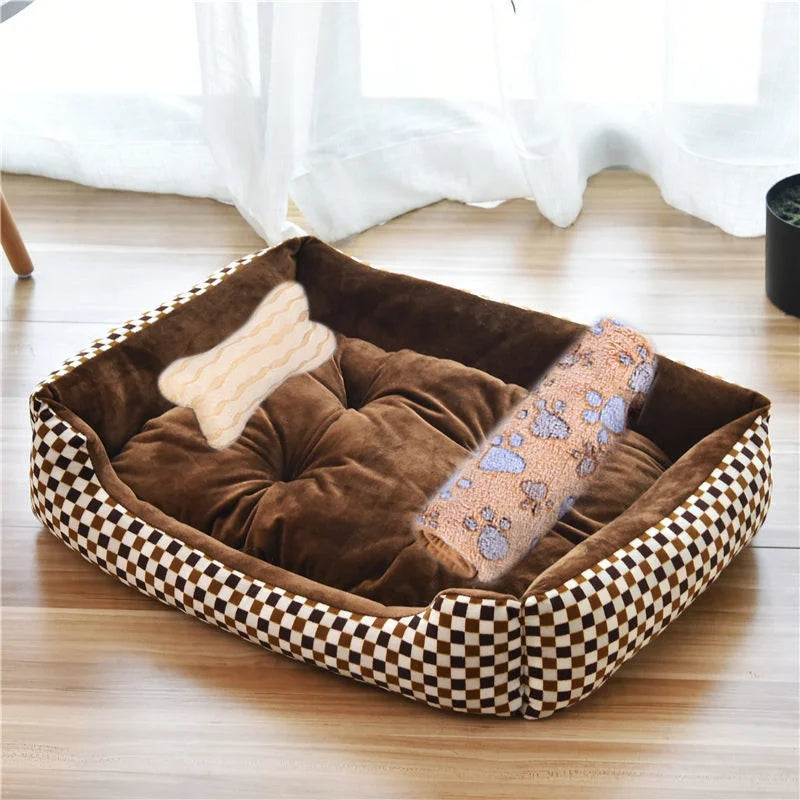 Pet Cat Dog Bed Cozy Square Plush Kennel Puppy Sofa Bed Cushion Pet Product Accessories For Small Medium Animal Doghouse