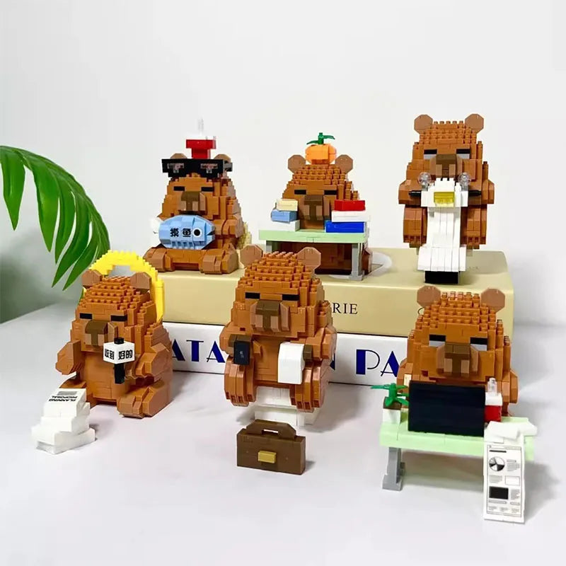 Capybara Small Building Block Animations and Cartoon Assembly Action Models To Decorate Car Toys As Surprise Gifts for Friends