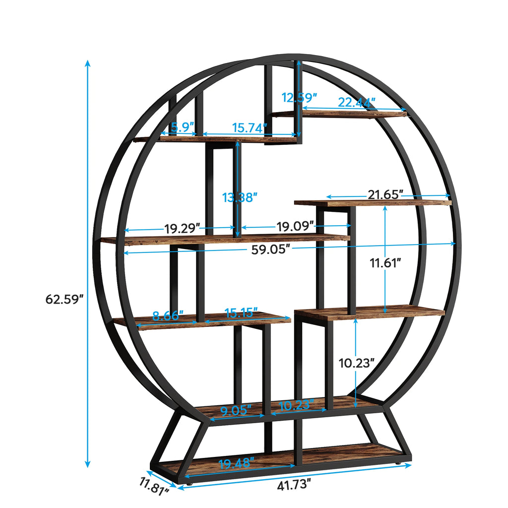 Tribesigns Bookshelf, Round Bookshelves Etagere Bookcase, 63-Inch Industrial Wood Book Shelf with Staggered Shelves