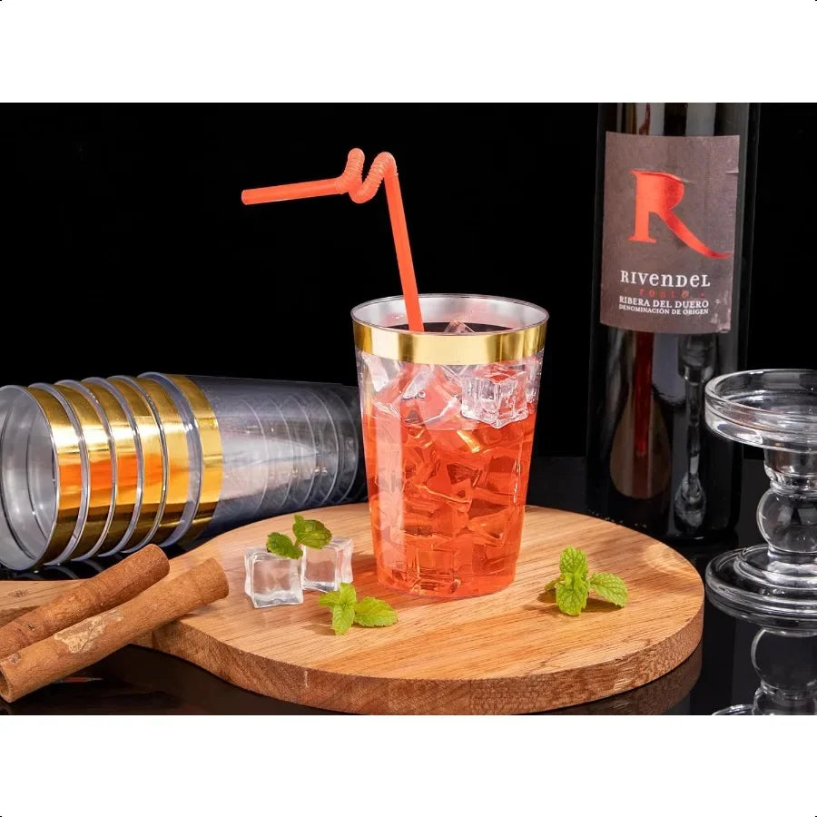 120PCS Gold Rim Plastic Cups 12oz Heavy Duty Plastic Cups Fancy Clear  Cup with Gold Rimmed for Wedding Birthday Party