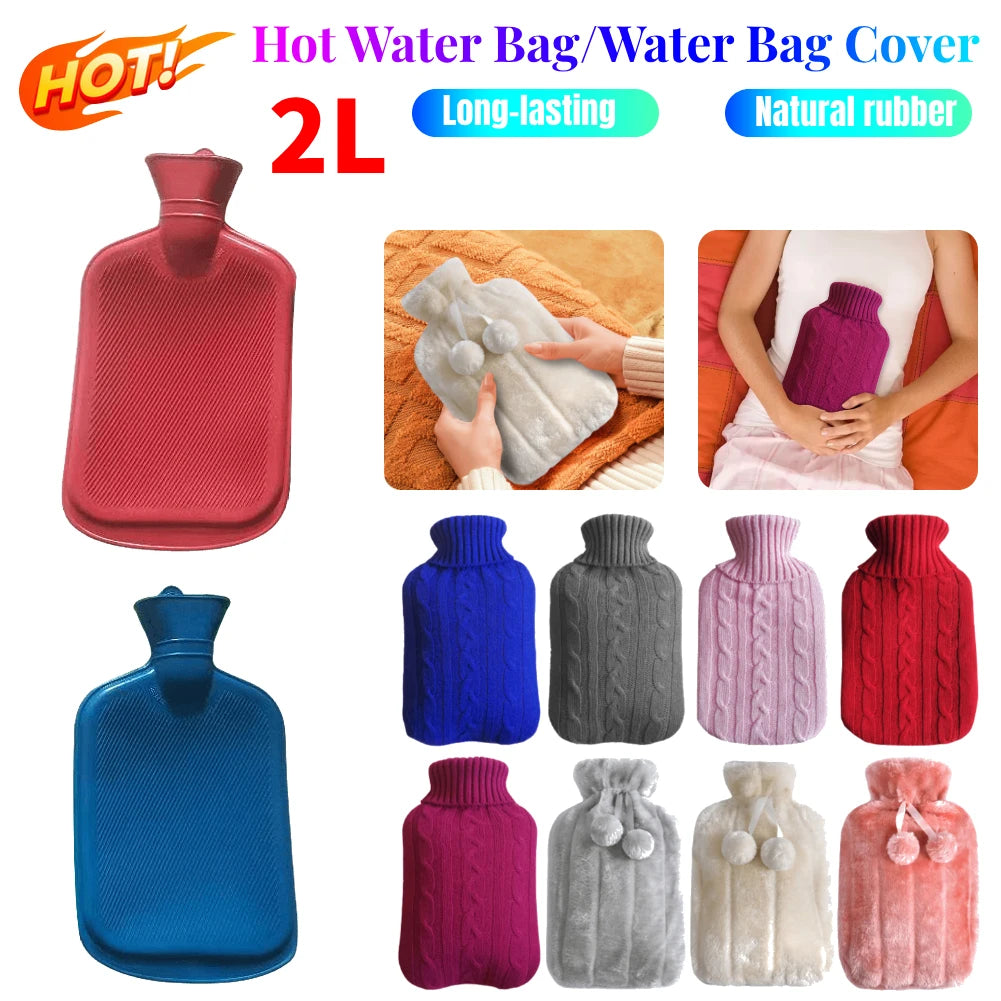 Insulating Hot Water Bags & Plush Cover Hot Water Bottle Winter Reusable Hand Warmers Water Bag Cover Long Lasting Feet Warmer