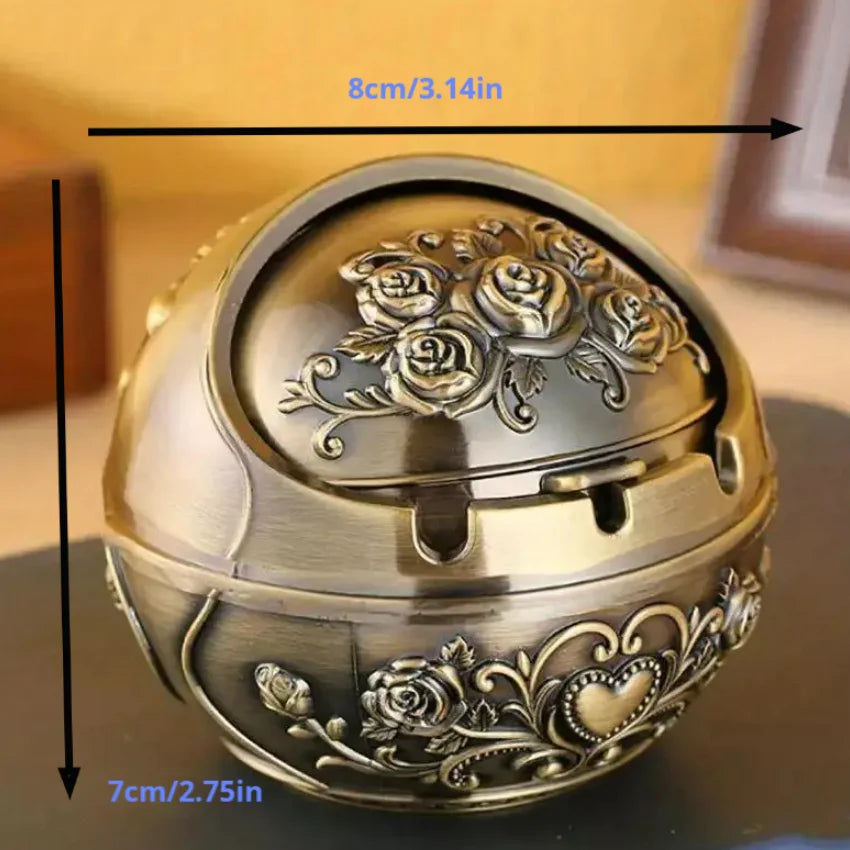 1pc Metal Ashtray, Smoking Windproof Vintage Lid Ornament, Vintage Cigarette Metal Decoration,Portable Home Decor Ashtrays