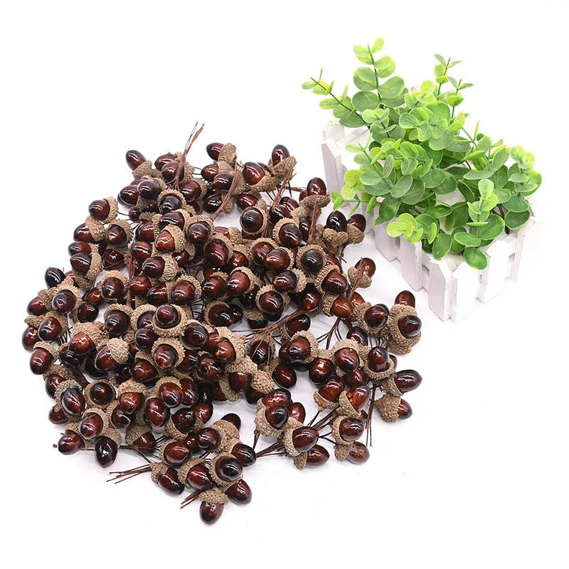 12/24pcs Artificial Mini Pine Cone Foam Fake Nuts Acorns Berry DIY Handmade Flower Bouquet Wedding Xmas Autumn Decoration Wreath