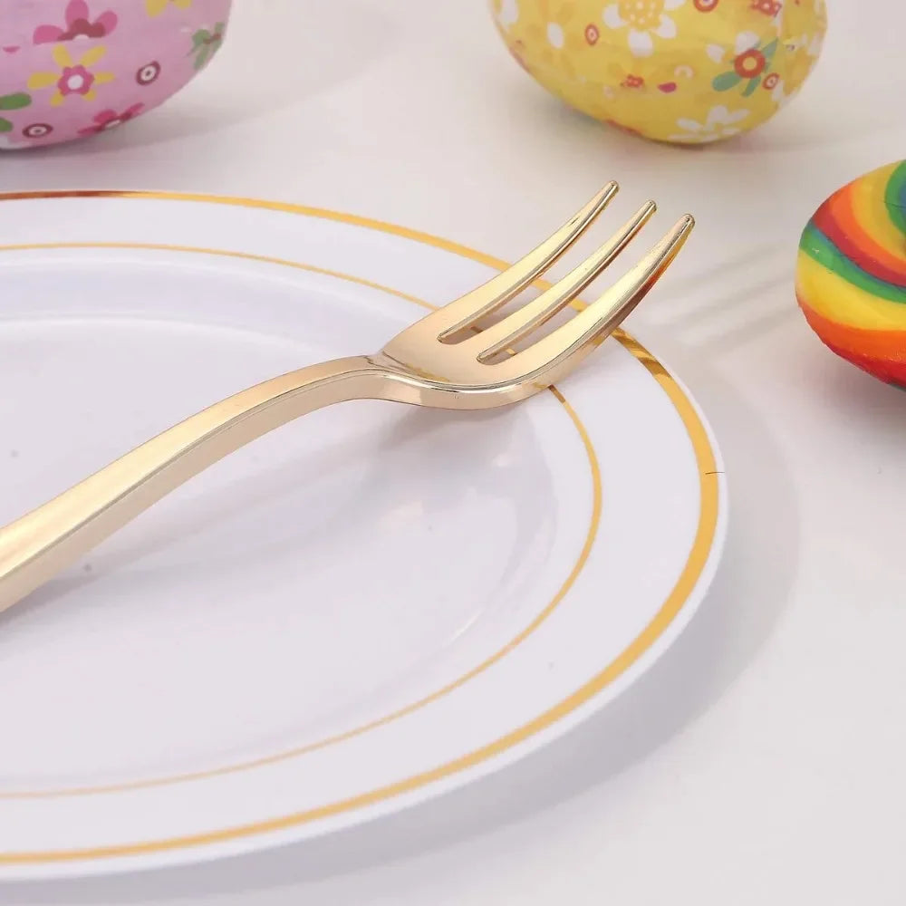 25 People Party The Number Of Suitable Golden Plastic Party Disposable  Tableware For Birthday Party Decor Cake Plastic Plates