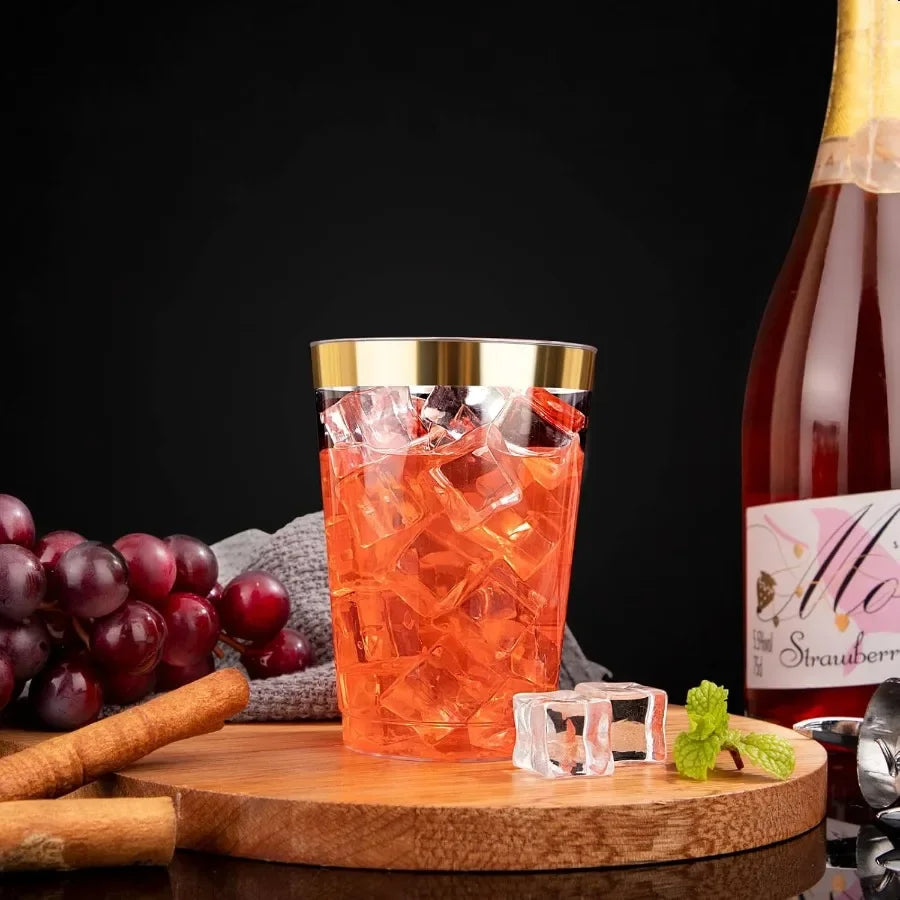 120PCS Gold Plastic Cups 12Oz Heavy Duty Plastic Cup  Gold Rimmed Cups Premium Gold Rim Cup Perfect for Wedding Party Thanksgiv