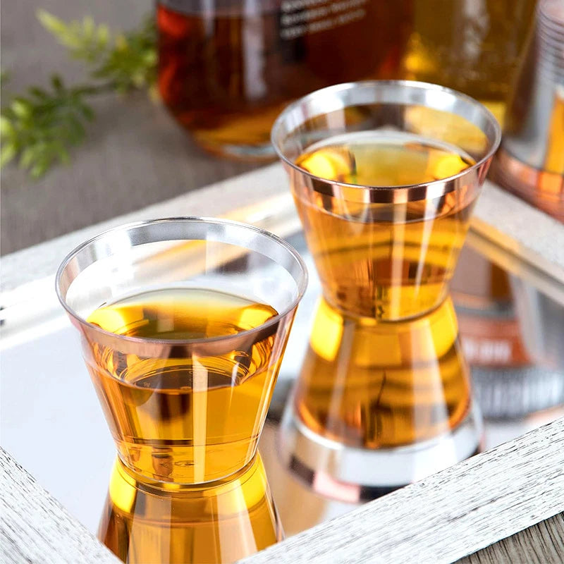 25pcs Disposable Plastic Cups Clear Champagne Flutes Silver Rim Mugs Fancy Wedding Cocktail Mug Bubble Tea Red Wine Glasses