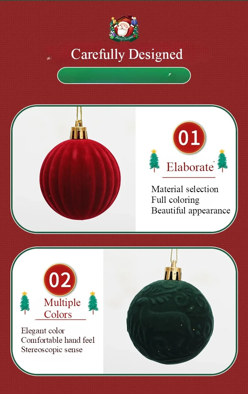 12/16pcs 6cm Wine Red Christmas Ball Ornaments Flocking Christmas Tree Party Decoration New Year Christmas Spheres Pendant Balls