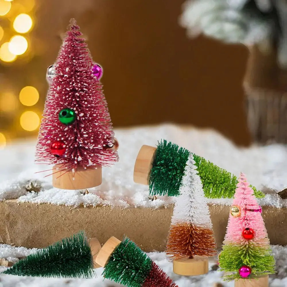 4pcs 10CM Mini Christmas Tree Plastic Gradient Christmas Small Cedar Colorful Lifelike Artificial Xmas Pine Tree Party Favors