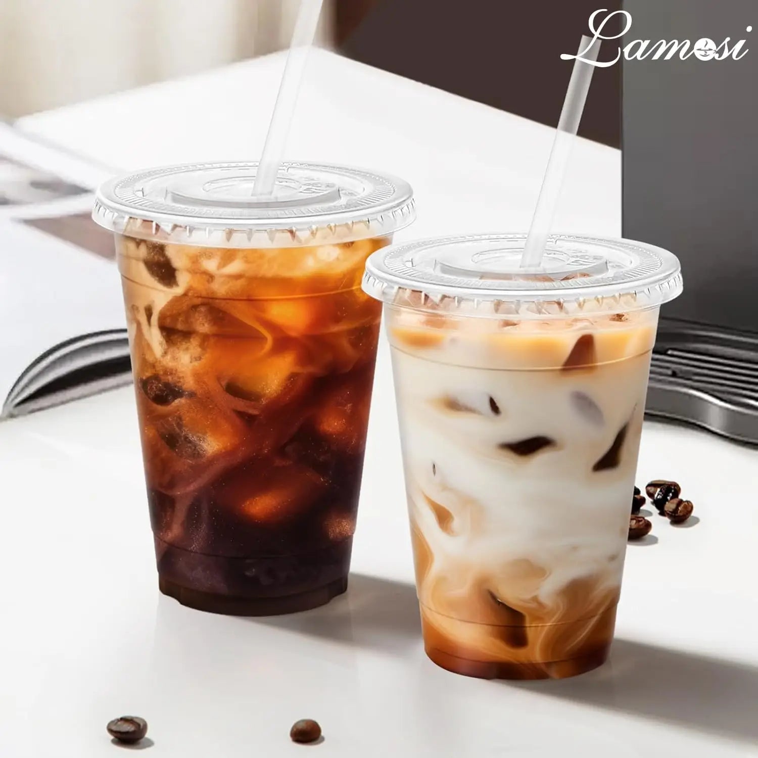 10-100 Pack 16 oz Clear Plastic Cups with Lids and Straws Disposable Coffee Cups with Lids for Iced Coffee Smoothies Drinks