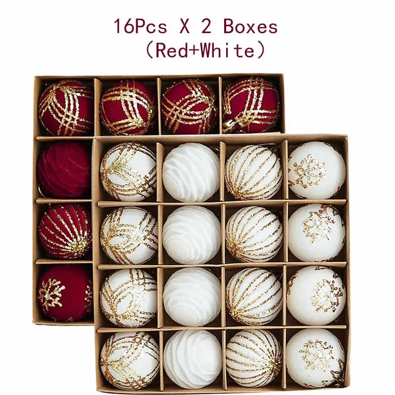 12/16pcs 6cm Wine Red Christmas Ball Ornaments Flocking Christmas Tree Party Decoration New Year Christmas Spheres Pendant Balls