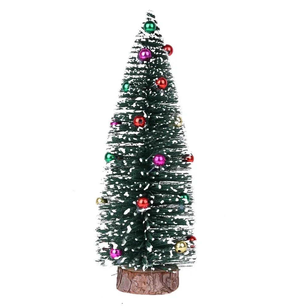 Christmas Tree Mini Tree with Wood Base Diy Crafts Home Table Top Decor Xmas Wooden Pendants for New Year Home Decoración