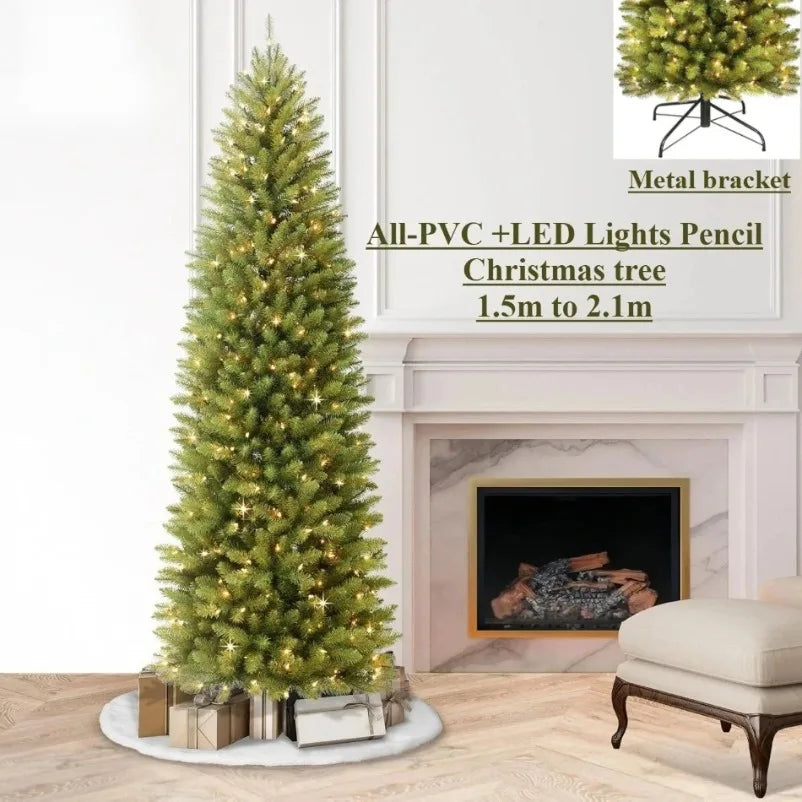 PVC Artificial Christmas Tree with LED Lights Pencil Christmas Tree 150/180/210cm  Home Decoration Christmas Party Decorations