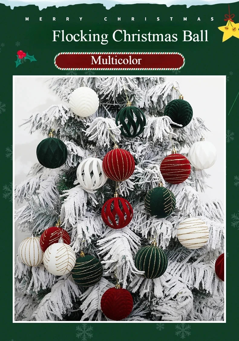 12/16pcs 6cm Wine Red Christmas Ball Ornaments Flocking Christmas Tree Party Decoration New Year Christmas Spheres Pendant Balls