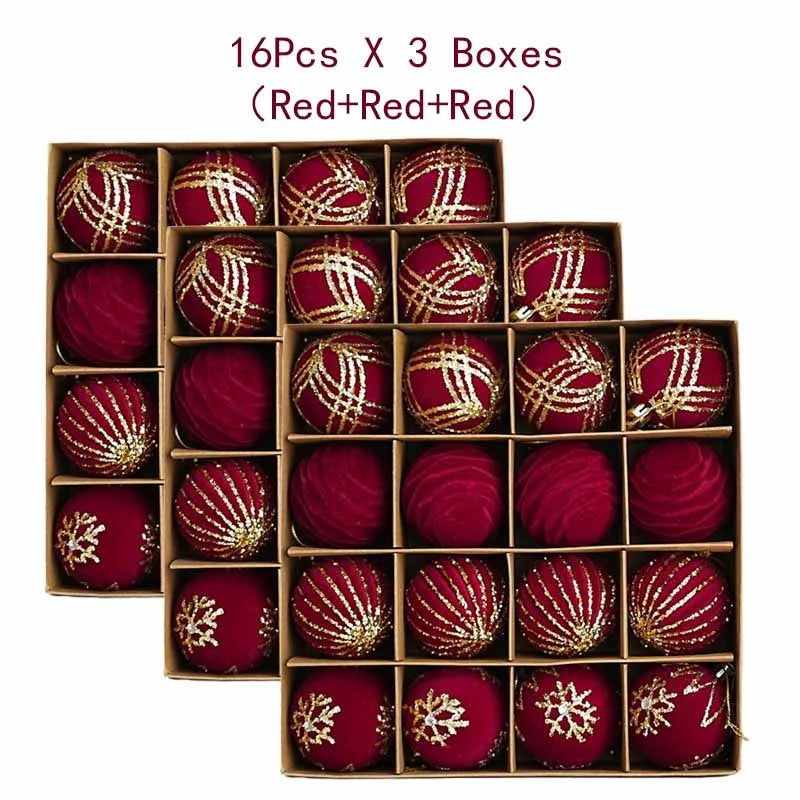 12/16pcs 6cm Wine Red Christmas Ball Ornaments Flocking Christmas Tree Party Decoration New Year Christmas Spheres Pendant Balls