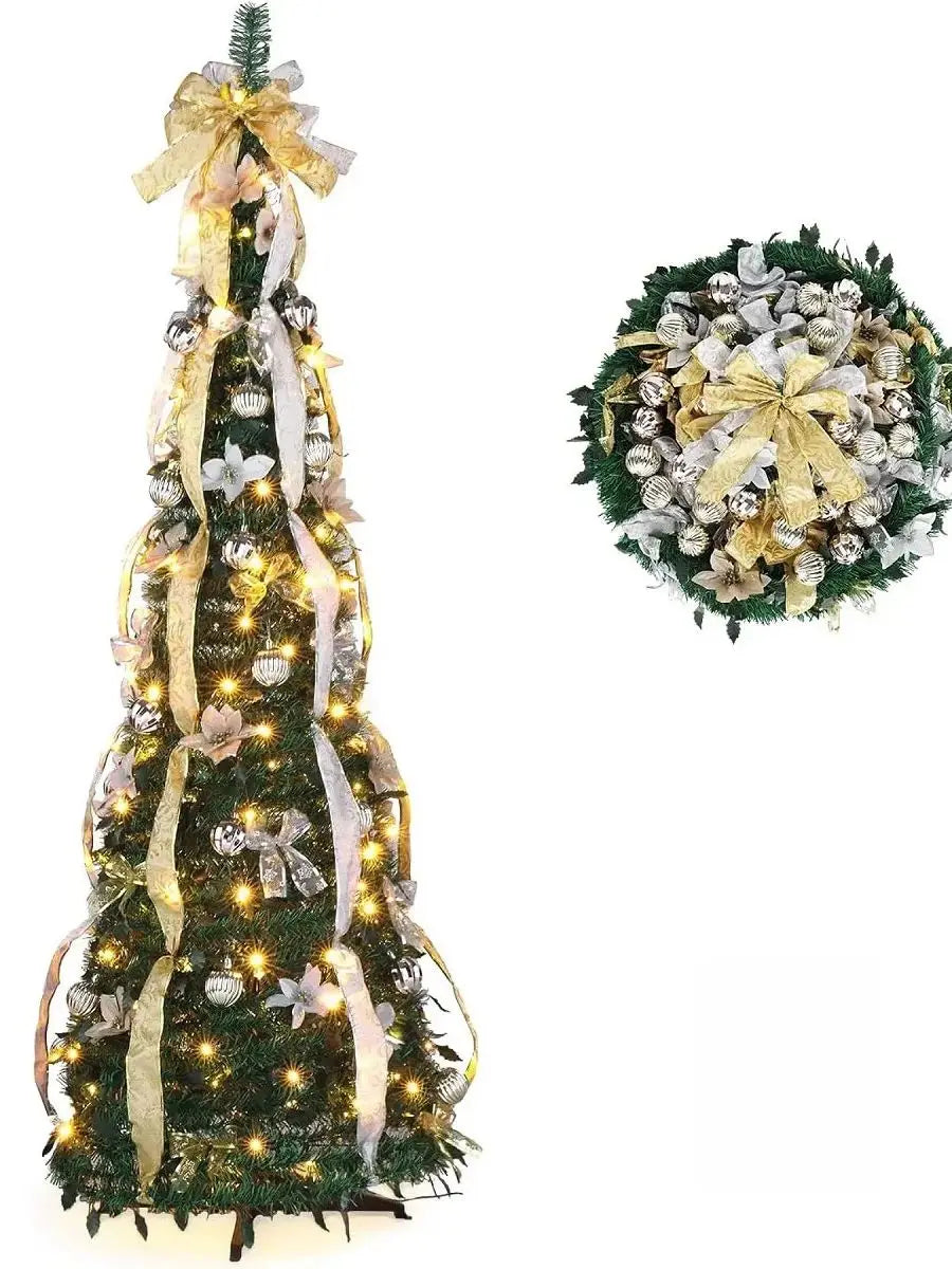 120cm Foldable Pre-Decorated Christmas Tree Pop-Up Festive Decoration Home Decor Portable Christmas Tree