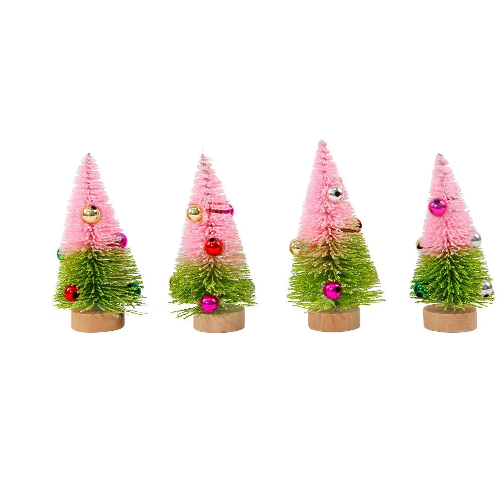 4pcs 10CM Mini Christmas Tree Plastic Gradient Christmas Small Cedar Colorful Lifelike Artificial Xmas Pine Tree Party Favors