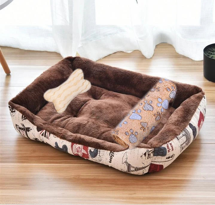Pet Cat Dog Bed Cozy Square Plush Kennel Puppy Sofa Bed Cushion Pet Product Accessories For Small Medium Animal Doghouse