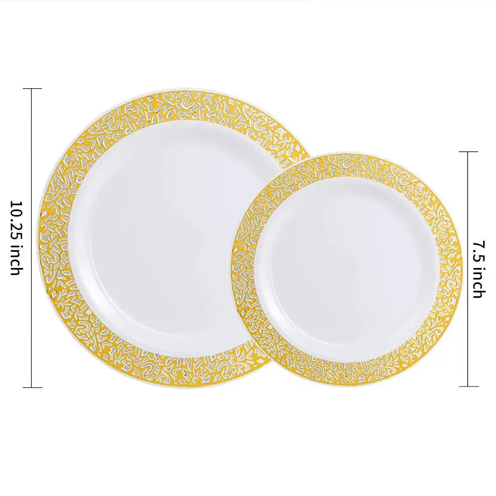 40/20pcs Gold Plastic Plates,Party Dinner Plates and Salad/Dessert Plates Combo,Heavy Duty Plastic Plates for Parties Wedding