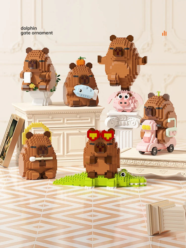 Lovely Cartoon Animals Nanobricks Capybara Micro Diamond Block Construction Model Building Bricks Educational Toys For Kids Gift