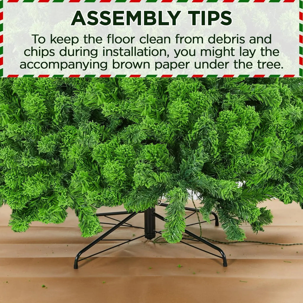 10ft Artificial Christmas Tree , Snow Flocked Full Prelighted Xmas Tree with 2084 Branch Tips, 900 Incandescent Lights