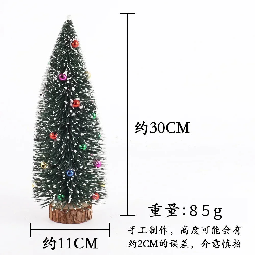 Christmas Tree Mini Tree with Wood Base Diy Crafts Home Table Top Decor Xmas Wooden Pendants for New Year Home Decoración
