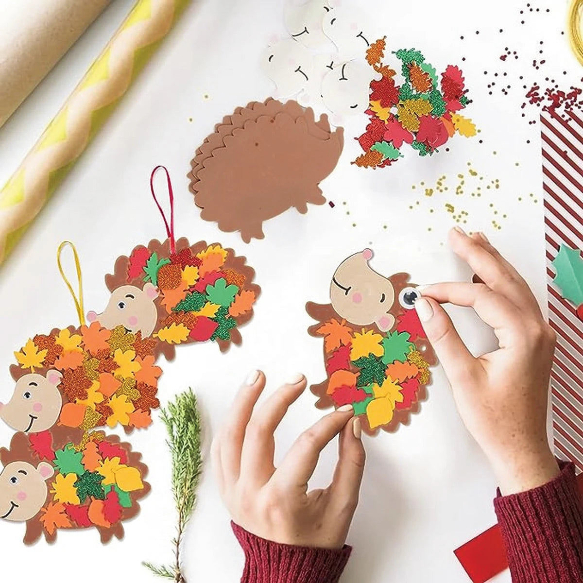 Felt Maple Leaf Hedgehog DIY Pendant Birthday Party Decorations Kids Favors Gift Cartoon Hedgehog Craft Set Baby Shower Supplies