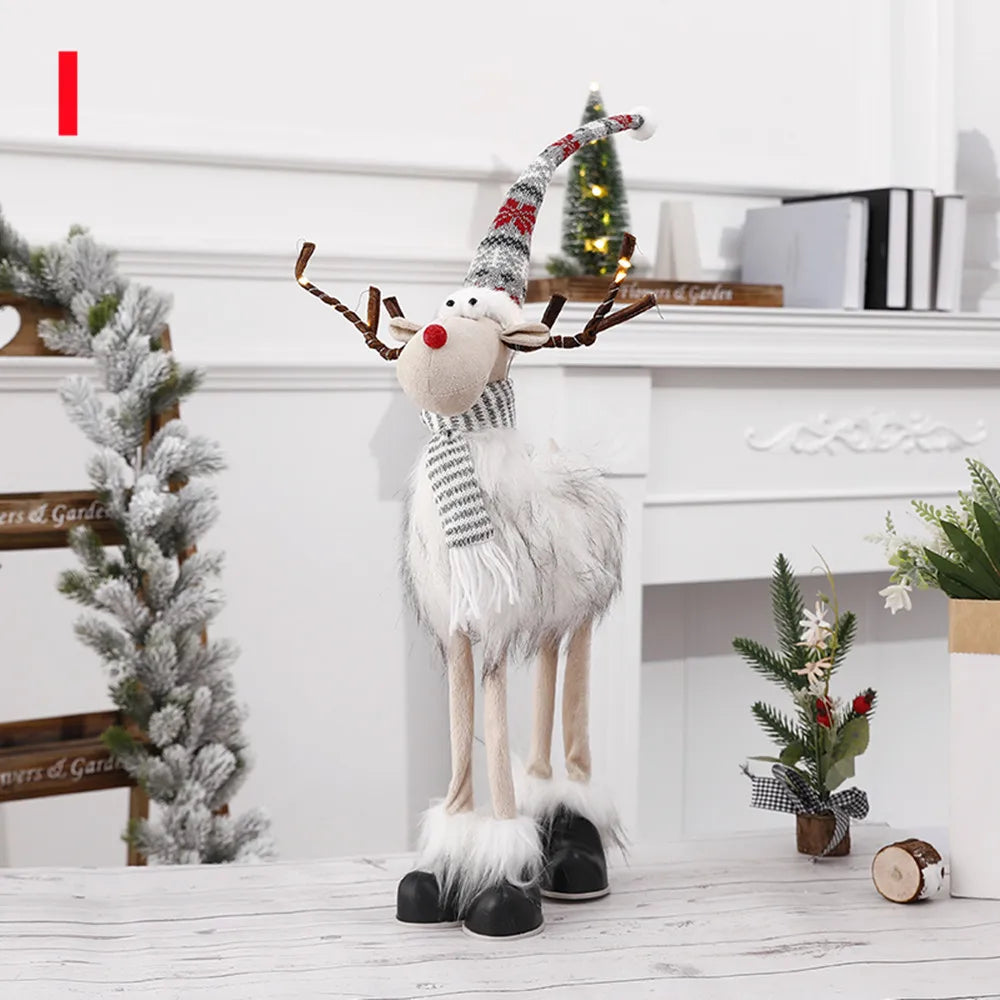 Christmas Elk Decoration Large Standing Handmade Plush Doll with Retractable Spring Legs for Christmas Tree Ornaments New Year