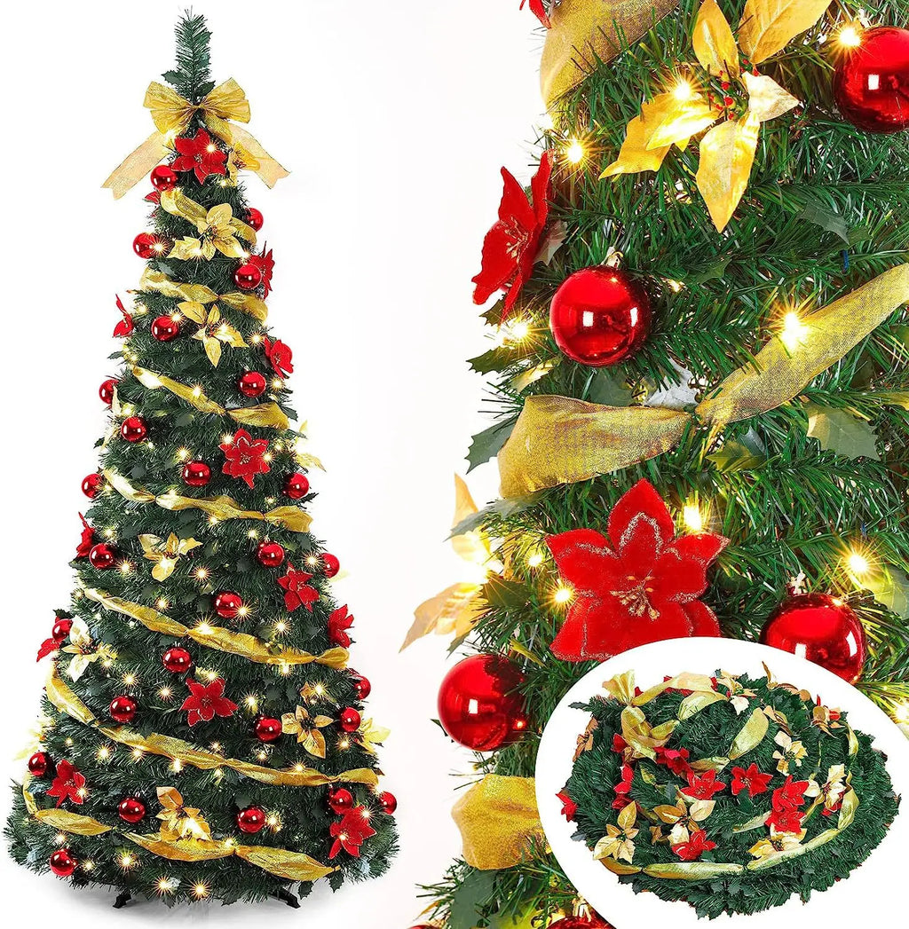 120cm Foldable Pre-Decorated Christmas Tree Pop-Up Festive Decoration Home Decor Portable Christmas Tree