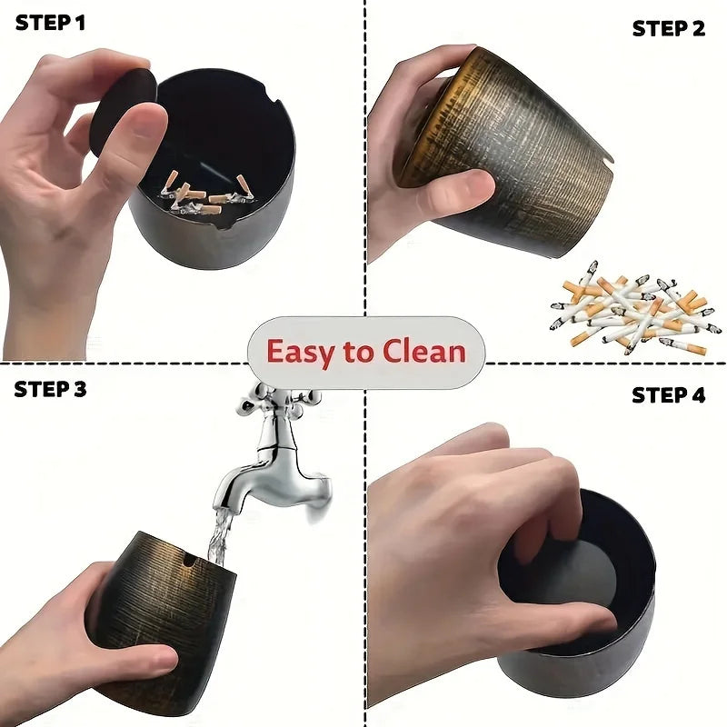 Windproof Metal Ashtray with Lid - Odorless, Smokeless Design for Indoor & Outdoor Use, Perfect Gift Idea