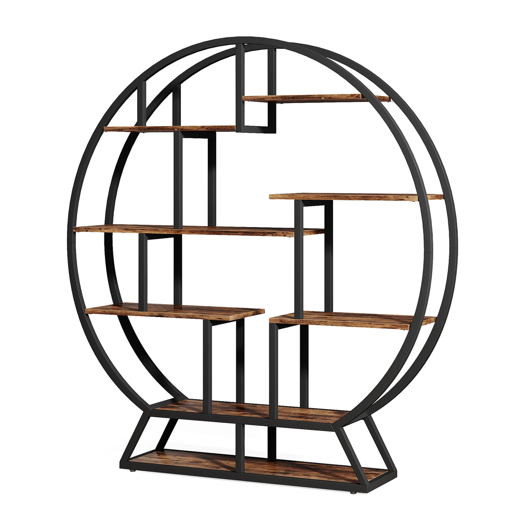 Tribesigns Bookshelf, Round Bookshelves Etagere Bookcase, 63-Inch Industrial Wood Book Shelf with Staggered Shelves