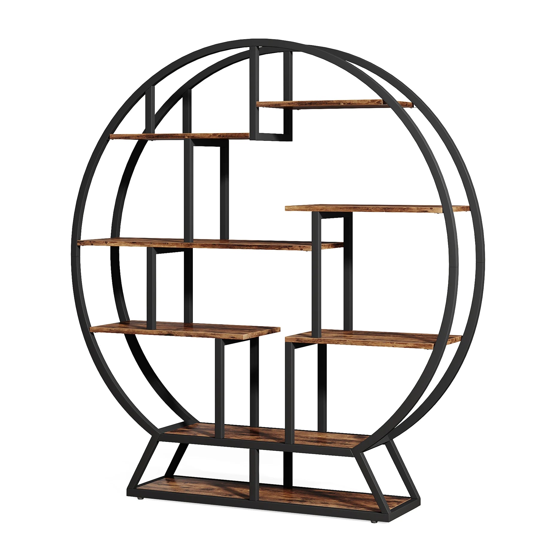 Tribesigns Bookshelf, Round Bookshelves Etagere Bookcase, 63-Inch Industrial Wood Book Shelf with Staggered Shelves