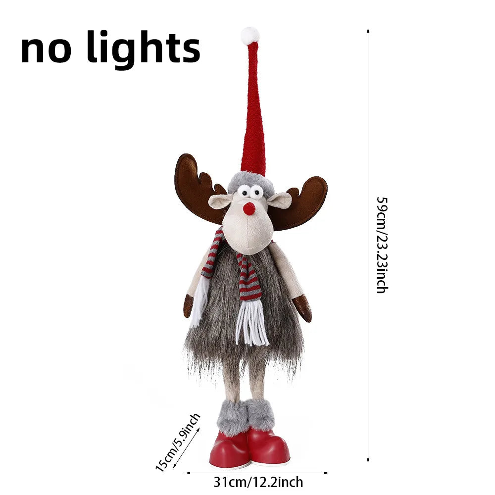 Christmas Elk Decoration Large Standing Handmade Plush Doll with Retractable Spring Legs for Christmas Tree Ornaments New Year