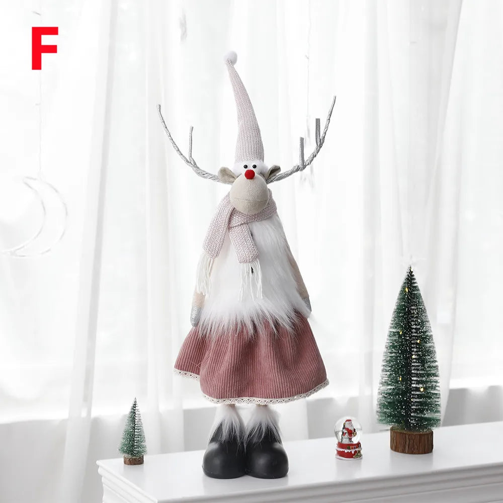 Christmas Elk Decoration Large Standing Handmade Plush Doll with Retractable Spring Legs for Christmas Tree Ornaments New Year